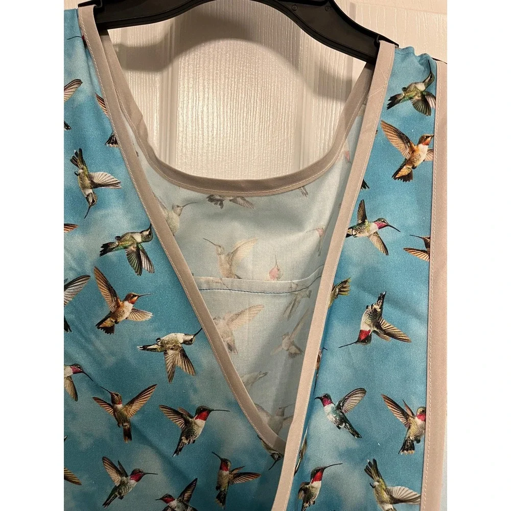 Criss Cross Apron Pockets: Hummingbird Print, S-L Cottagecore Crossback Apron